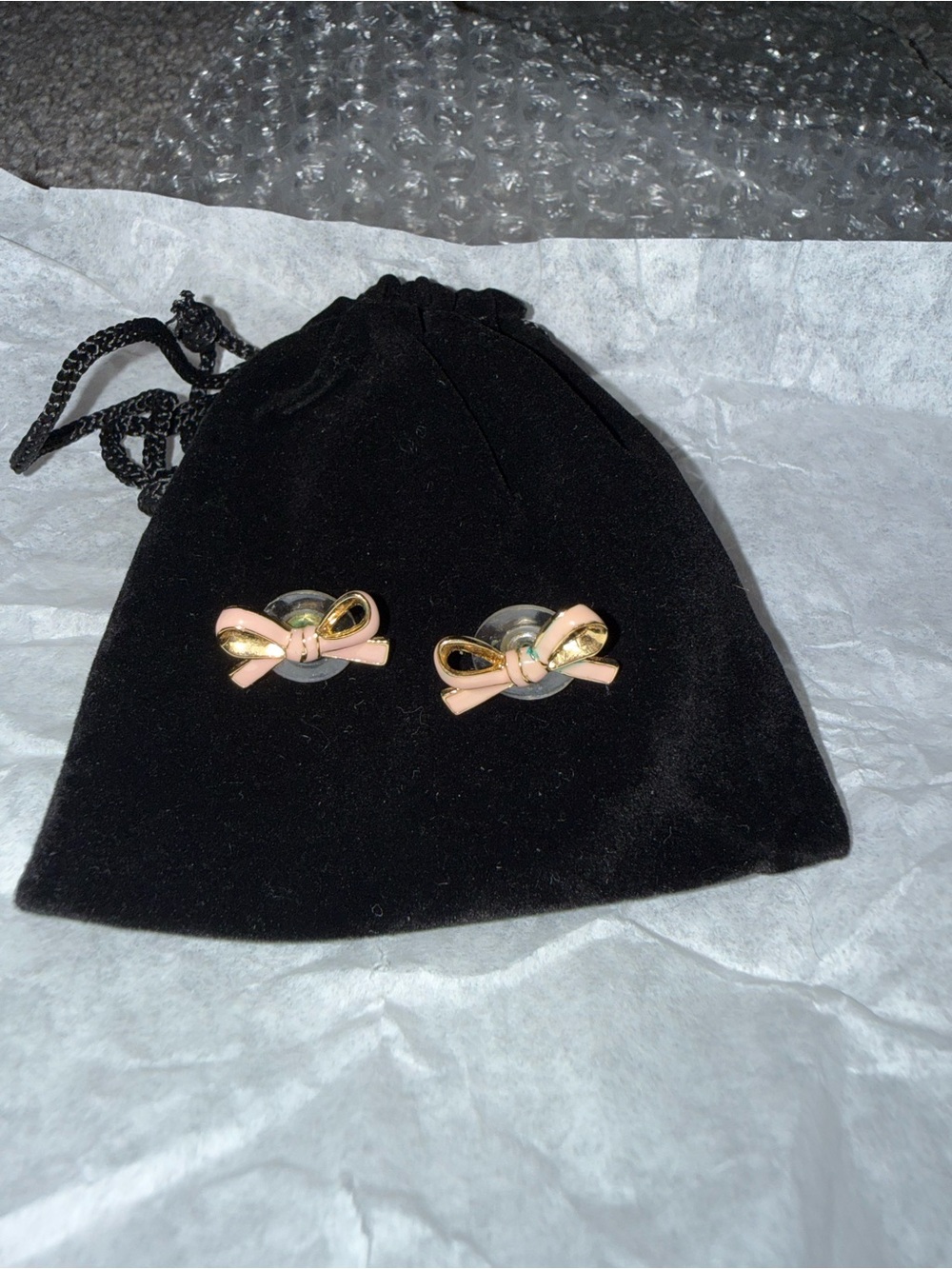 Kate Spade Pink Bow Stud Earrings Gold Tone